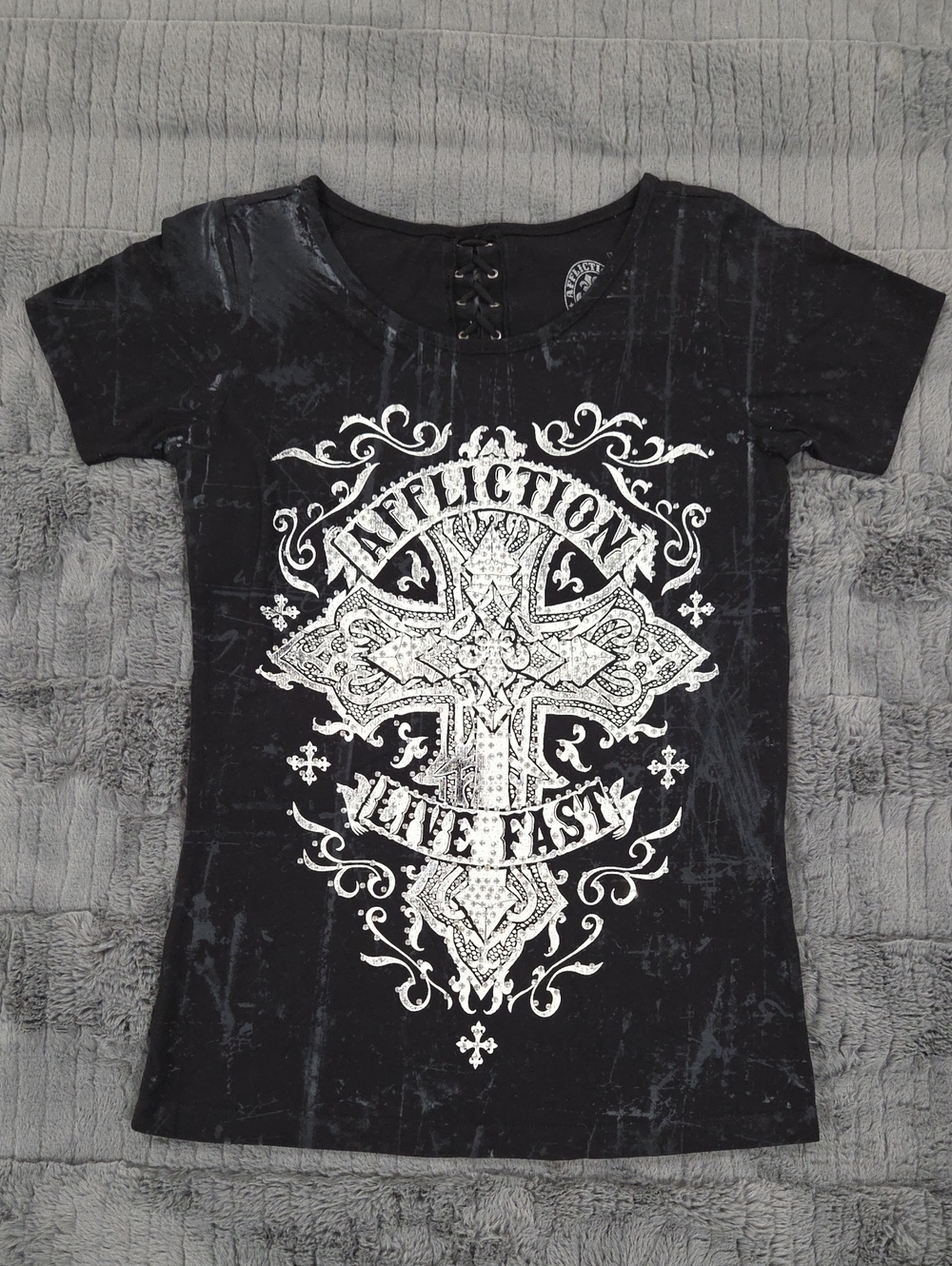 Affliction Black Short-Sleeve Womens' Graphic Tee with White Cross